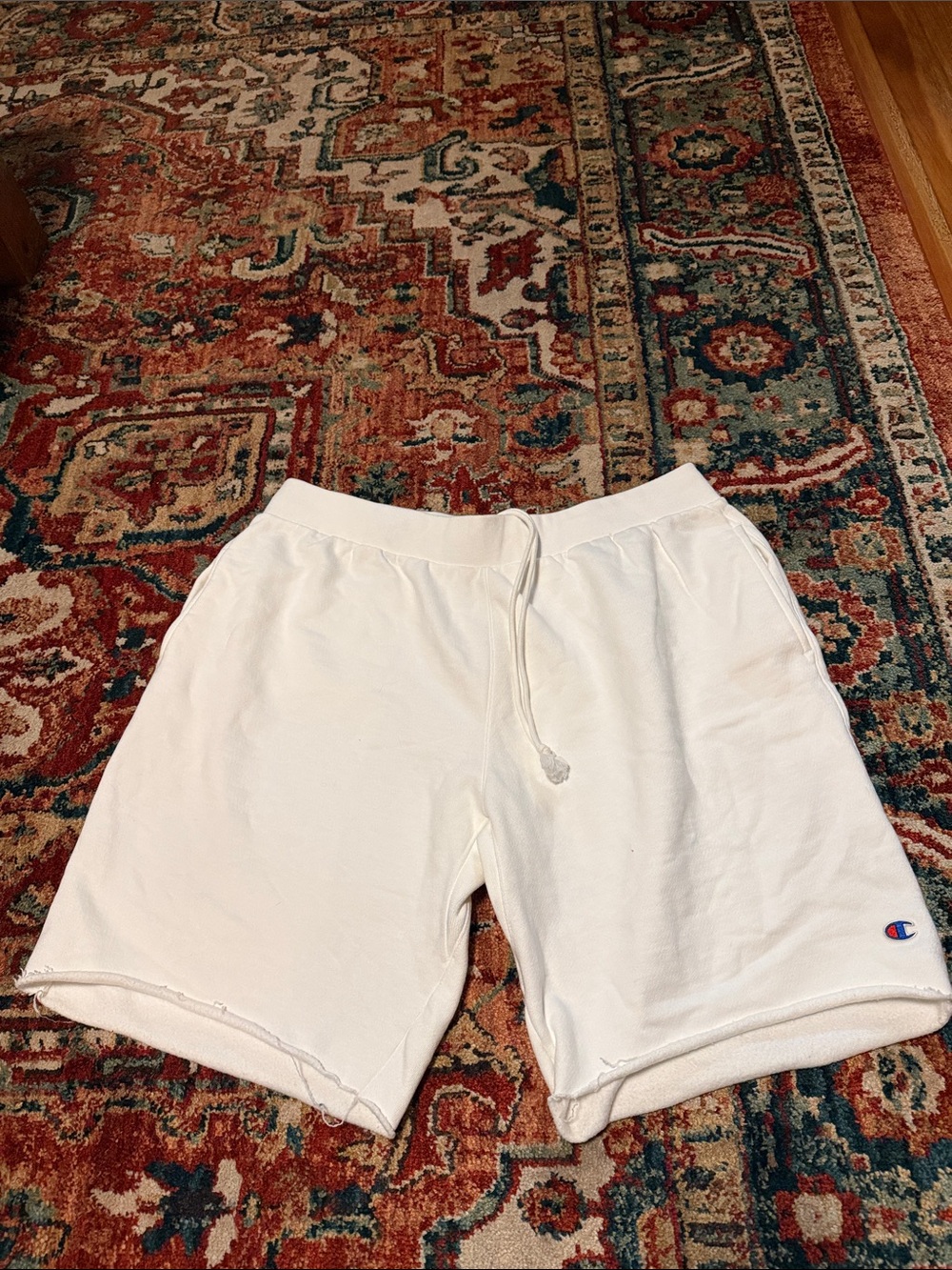Champion White Men's Terry Athletic Shorts with Drawstring
